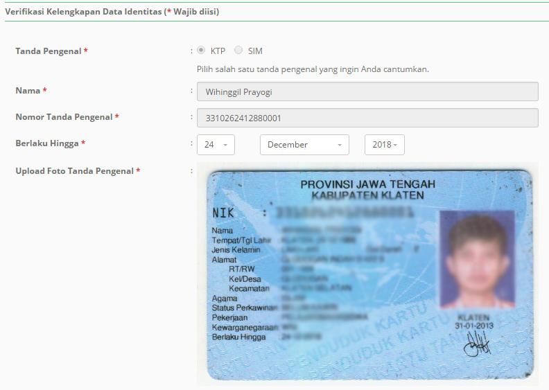kolom data diri ktp verified seller