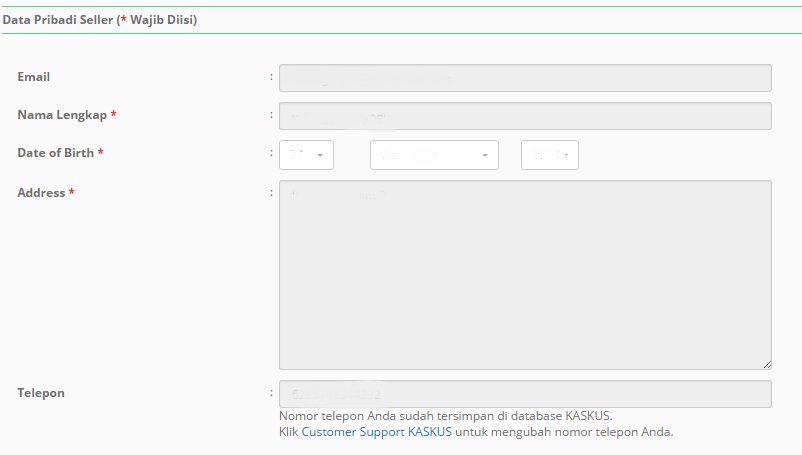 kolom data diri verified seller
